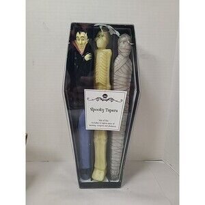 Vintage Spooky Tapers 12" Six Halloween Candles Vampire, Mummy Skeleton OPEN BOX